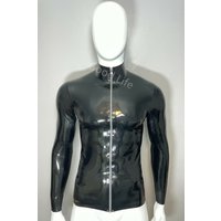 100% Handmade Latex Men's wear Crew Neck Top T-Shirt Long Sleeves Front ZIP Male Gummi Rubber Basic Fashion Fitting Customized
