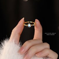 Real 925 Sterling Silver Simulating Moonstone Fashion Open Ring Exquisite Gift for Lady Mom Daughter Birthday Jewelry