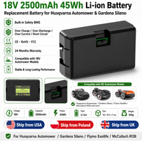 18V 2500mAh 45Wh Li-Ionen-Ersatzakku für Husqvarna Automower Gardena Sileno Flymo Easilife McCulloch ROB Roboter-Rasenmäher, Wiederaufladbarer Akkupack mit Smart BMS-Schutz