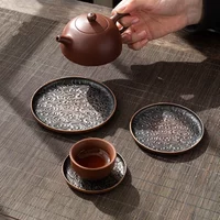 Retro Alloy Coaster Tea Cup Tray Round Japanese Teaware Accessories Insulation Pad Coffee Pad Tea Tray Home Desktop Decoration