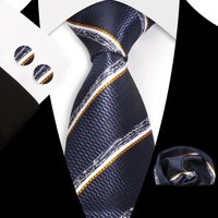 8.5cm Classic Silk Ties For Men Striped Plaid Neck Tie Hanky Cufflinks Set Mens Vintage Necktie Business Party Suit Accessories