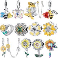 Silver 925 Sunflower Pendant Charms Beads Fit Original Bracelets Bag Keychain Charms Beads Pendant Diy Women Jewelry Gift