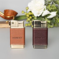 Professional Leather-Wrapped Pipe Lighter with Angled Flame Design, Refillable Windproof Butane Lighter for Tobacco Smokers