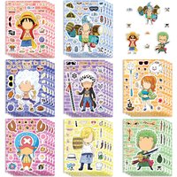 8/16Sheets One Piece Luffy Children Puzzle Stickers Make-a-Face Assemble Cartoon Game Assemble Jigsaw Children Gift