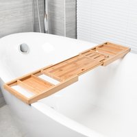 Expandable Luxury Wooden Bathtub Caddy Tray Bathtub Accessories 23.62''-34.25'' Soap Dish Non Slip Tablet Holder Storage Holder