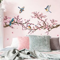 Branching Bird Cherry Blossom Wall Stickers Self-Adhesive Living Room Home Decor Wall Decals Entrance Decorative Beautification