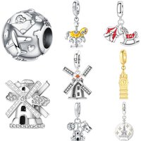 MISEFF S925 Sterling Silver Charm Carousel, Windmill, Big Ben Pendant Fit Original Bracelet DIY Jewelry Making Women Gift