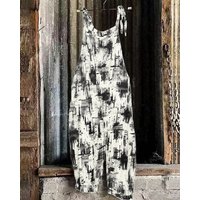Vintage European & American Black and White Splash Ink Art Print Loose Jumpsuit