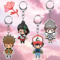 Anime Cartoons Acrylic Key Chain for Brock Nemona Ash Ketchum Leon Q Version Self-Made Acrylic Key Buckle Student Bag Pendant