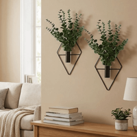 2PCS Modern Iron Rhombus Hanging Flower Vase Decorative Minimalist Wall Hanging Vase Black Wall Mount Flower Vase Bedroom