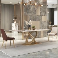 Luxury Stainless Steel Dining Table Set with 6 Chairs Marble Top Dining Room Furniture for Home Hotel