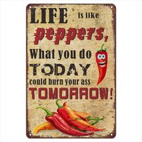 1n,Life Is Like Peppers Metal Tin Sign, - Funny Vintage Signs Wall Art Decor For Kitchens And Homes, Gift For Chili Lovers, Dur
