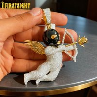 New Design Bow Arrow Shape Pendant Necklace Two Tone Color Iced Cubic Zircon Goddess Of Love Charm Men's Women Hip Hop Jewelry