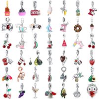 Fruit Dessert Coffee Charms Beads, 925 Silver Chocolate Cherry Avocado Pineapple Coffee Cup Pendants Fit Original DIY Jewelry