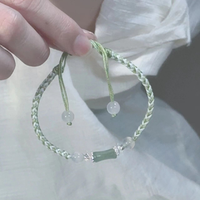 Vintage Chinese Style Braid Bamboo Bracelet for Women Beaded Bracelet Party Handmade Jewelry Adjustable Gifts