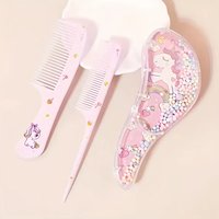 3Pcs Cartoon Comb Set Wet and Dry Dual-useHair Styling Suitable for Any Hair Texture Gift Sets Special for Real Hair Wigs Purple