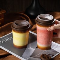 290ml/350ml Ceramic Coffee Mug Large Capacity Ombre Glaze Travel Cup with Silicone Lid for Home Office Portable Drinkware