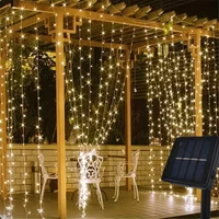 Solar-Vorhang-Licht, LED, für den Außenbereich, wasserdicht, 600 LEDs, Girlande, Dekor, Lichterkette, Hof, Weihnachtsfee, Hochzeit, Party, Terrasse, Garten