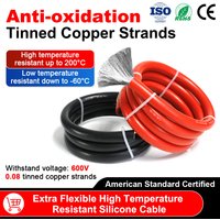 UL3135 Silicone Cable 6-14AWG Red Black Ultra Soft Tinned Copper 1/10/30/50M Heat Resistant Wire for Car Battery,Solar Charging
