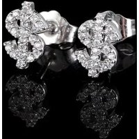 Hip Hop Jewelry Stud Earrings Iced Out 5A Zircon Dollar Sign Gold Plated Earrings For Men Women