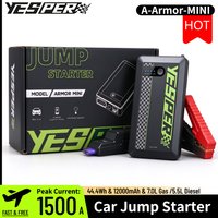 YESPER 1500A Peak Starthilfe, tragbare Powerbank, 12000mAh Akku-Booster-Pack, Auto-Notfall-Starthilfe, USB-Ladegerät, 12V, funkenfrei, Auto-Booster-Pack für 7L Benzin-/5,5L Dieselmotoren, LKWs, SUVs,