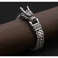 Vintage Domineering Dragon Head Bracelets For Men Stainless Steel Vikings Animal Mesh Link Chain Bangles Fashion Amulet Jewelry