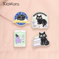 I Read Banned Books Enamel Pins The Introvert Tarot Cards Floral Books Black Cat Book Lover Brooches Lapel Badge Jewelry Gifts