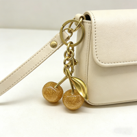 Bag Charms For Coach Tote Bags Sparkling Gold Cherry Pendant Women's Keychain Charm Festive Christmas Accessory