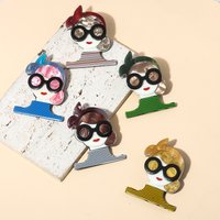 Colorful Stripes Wear Bowknot Glasses Gentle Lady Brooches For Women Acrylic Teacher Elegant Figure Party Office Bag Pin Gifts