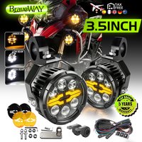 Braveway Neues 6-LED-Motorrad-LED-Scheinwerfer-Kit für den Offroad-Einsatz, 3,5" bernsteinfarbene DRL-Nebelscheinwerfer mit Stroboskopfunktion, Kabelschalter und Abdeckung für BMW 12V 24V