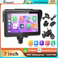 Podofo 7'' Przenośny Smart Player z Ekranem Dotykowym, Android Auto, Carplay, Monitor Motocyklowy, Monitorowanie Ciśnienia w Oponach, Automatyczna Regulacja Jasności, Ustawianie Godziny, Wodoodporność