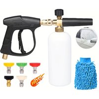 M22-14 High-Pressure Water Gun with Foam Spray Pot, Nozzle Car Washing Suit, 1/4 Inch Quick Connector, with Car Washing Gloves