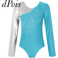 Womens Metallic Shiny Rhinestone Gymnastics Leotards Long Sleeve Bodysuit Ballet Dance Leotard for Woman Figure Skating Jumpsuit