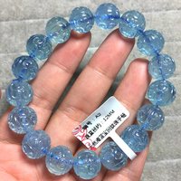 Brazil Natural Blue Aquamarine Carved Beads Bracelet Women Men 12mm Aquamarine Bracelet Jewelry AAAAAA
