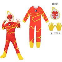 Kids Halloween Costume Anime Cartoon Ben 10 Fireman Cosplay Bodysuit Boys Carnival Party Clothing Children Fancy Jumpsuits+mask