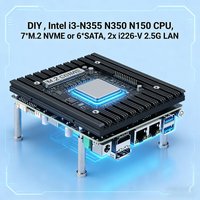 6-Bay Nas Motherboard Firewall Appliance Intel i3-N355 N150 2* Lan 7*M.2 NVME or 6*SATA Support PFSENSE Router/AES-NI/OPNsense