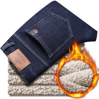 Winter Warme Fleece Jeans Männer 2025, Gerade Stretch Dicke Casual Thermische Denim Hosen Männliche Business Arbeit Hosen Neue Männer Kleidung