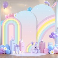 Yeele Rainbow Colors Arch Cover Backdrop Custom Name Age Baby Shower Girl Birthday Wedding Party Decor Elastic Arched Background