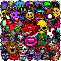 50Pcs Horror Skull Grimace Stickers Graffiti for DIY Phone Laptop Guitar Travel Luggage Car Skateboard Helmet Bottle