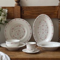 French Ceramic Plate Printing Romantic Elliptical Fish Plate Salad Fruit Sushi Dessert Long Plate Arrangement Cup Plate Set