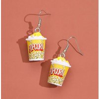 Creative Simulation Popcorn Bucket Pendant Women's Earrings 3D Resin Accessories Handmade Hook Eardrop Cinema Jewelry Cute Gift
