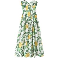 Willshela Women Fashion Printed Pleated Backless Side Zipper Midi Dress Vintage Strapless Sleeveless Female Chic Lady Dresses