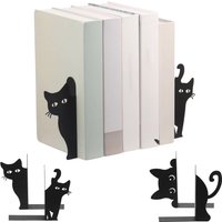 2 Stück schwarze Katzen-Buchstützen aus Metall, kreatives Glitzernde Katzen-Design, Buchstützen für Bücherregal, Zuhause, Arbeitszimmer, Schulbuchstüt