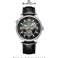 BAOFEILUN Men's Automatic Mechanical Watch Dual Time Calendar Sapphire Crystal Cowhide Strap Resistant Business Wristwatch