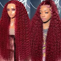 HD Transparent Lace 200 Density 13x4 13x6 Full Frontal Lace 99j Burgundy Preplucked Colored Deep Wave Frontal Human Hair Wig image 4