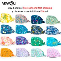 women's Cotton scrubs caps weat-absorbent Elastic Section pet grooming nursing work hats lab Flower print scrub hat Wholesale
