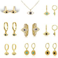Four Seasons Popularity Silver Color Evil Eye Blue Clear Zircon Huggies Hoop Classic Jewelry Pendant Necklace Clips Rock Punk