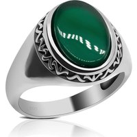 100% Solid Real S925 High Quality 8g Pure Silver Men Ring Agate Green Fashion Couple Gift