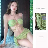 Sexy Lifting Bikini Set 3 Piece Swimsuit Wrap Cover Up Slimming Swimsuit for Hot Spring Vacation Instagram Triangle Beachwear