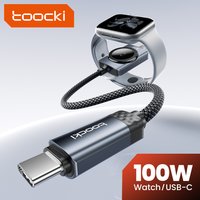 Toocki 100W Type C To Type C Cable Fast Charging 2-in-1 Magnetic Watch Cable For iPhone 17 16 Pro Samsung 2.5W For iWatch Series